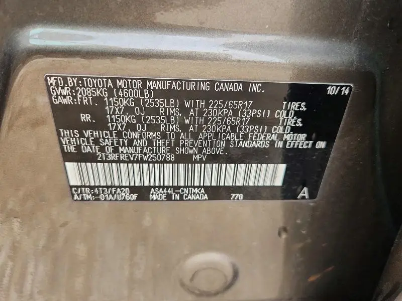 2015 TOYOTA RAV4 XLE  