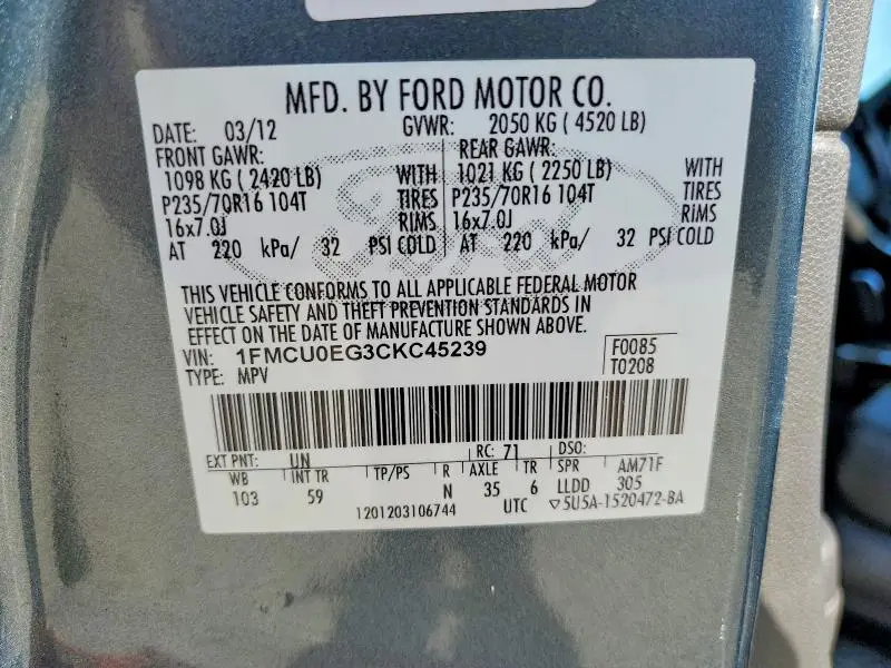 2012 FORD ESCAPE LIMITED  