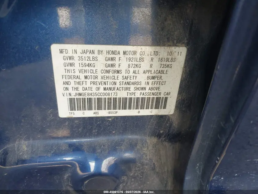 2012 HONDA FIT  