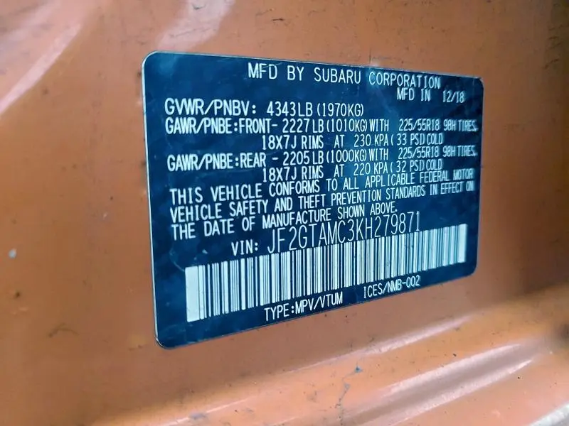 2019 SUBARU CROSSTREK LIMITED  