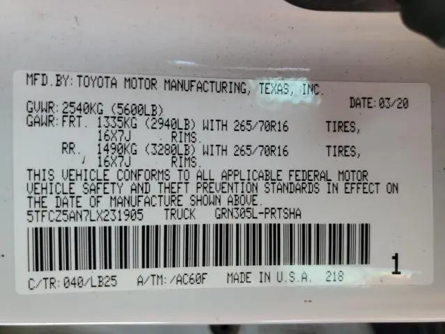 2020 TOYOTA TACOMA DOUBLE CAB  