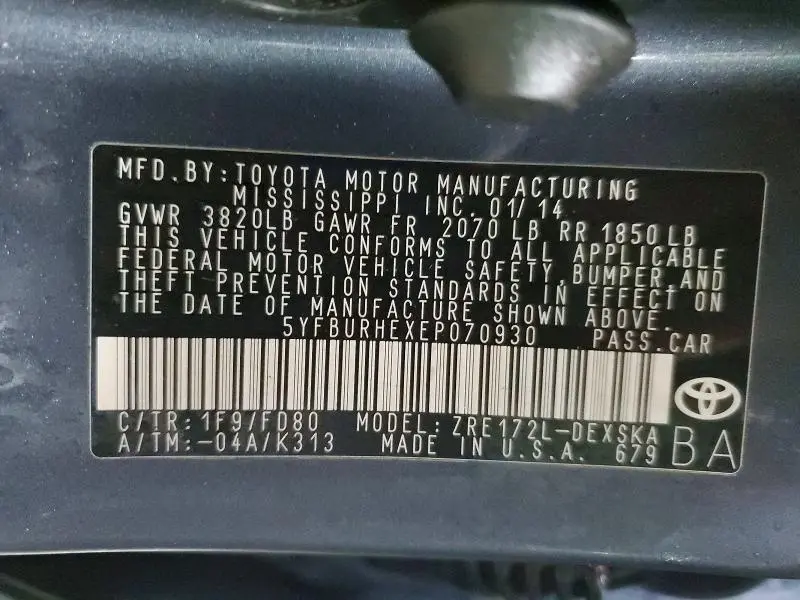 2014 TOYOTA COROLLA S PLUS  