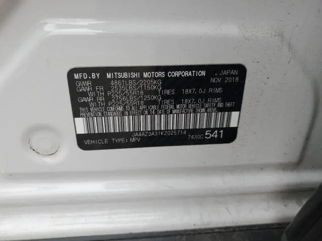 2019 MITSUBISHI OUTLANDER SE  