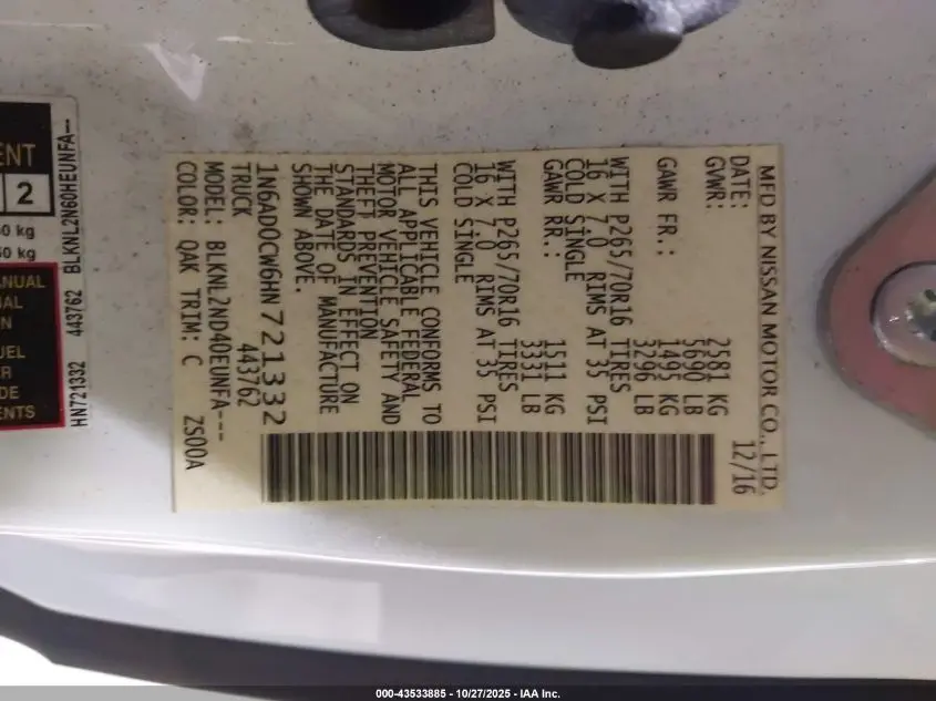 2017 NISSAN FRONTIER SV