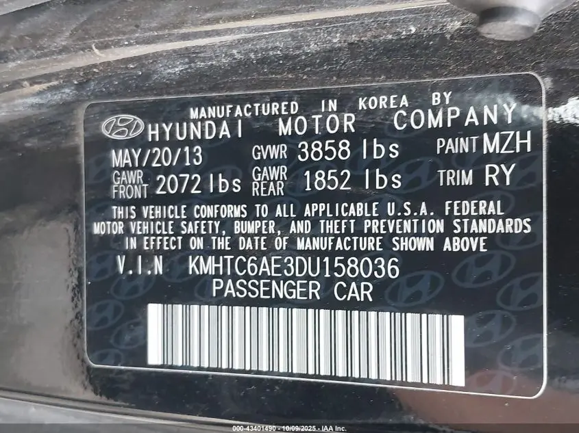 2013 HYUNDAI VELOSTER TURBO W/BLACK