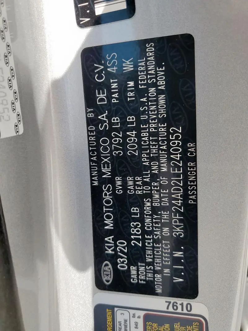 2020 KIA FORTE FE  
