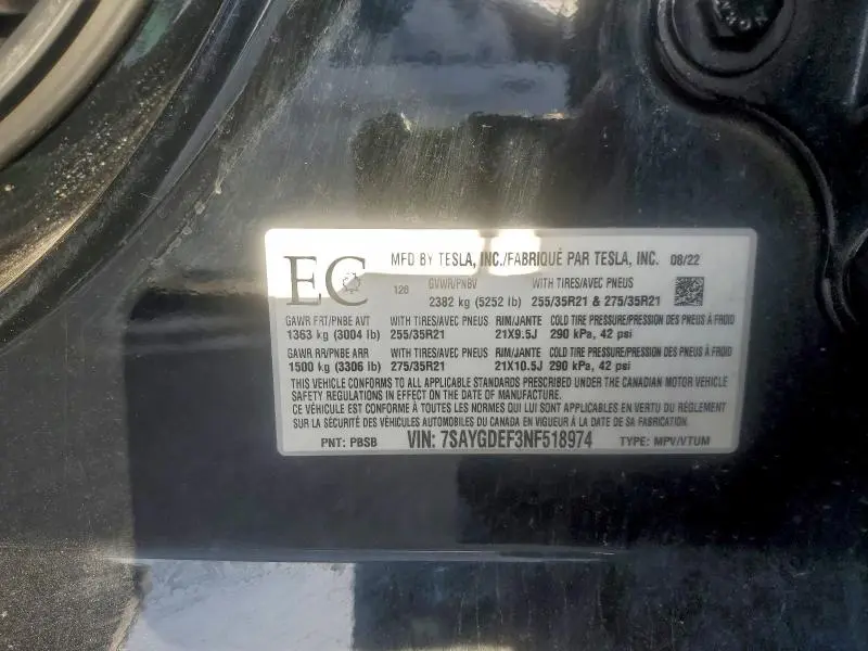 2022 TESLA MODEL Y   