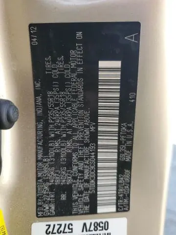 2012 TOYOTA SIENNA XLE  