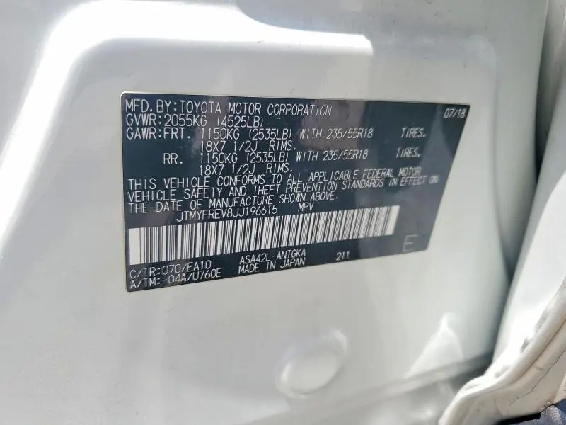 2018 TOYOTA RAV4 LIMITED  