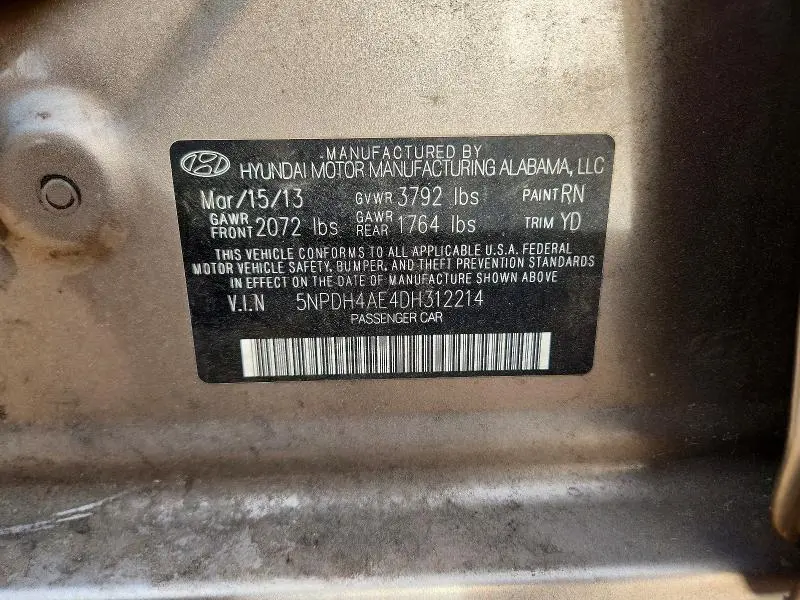 2013 HYUNDAI ELANTRA GLS  