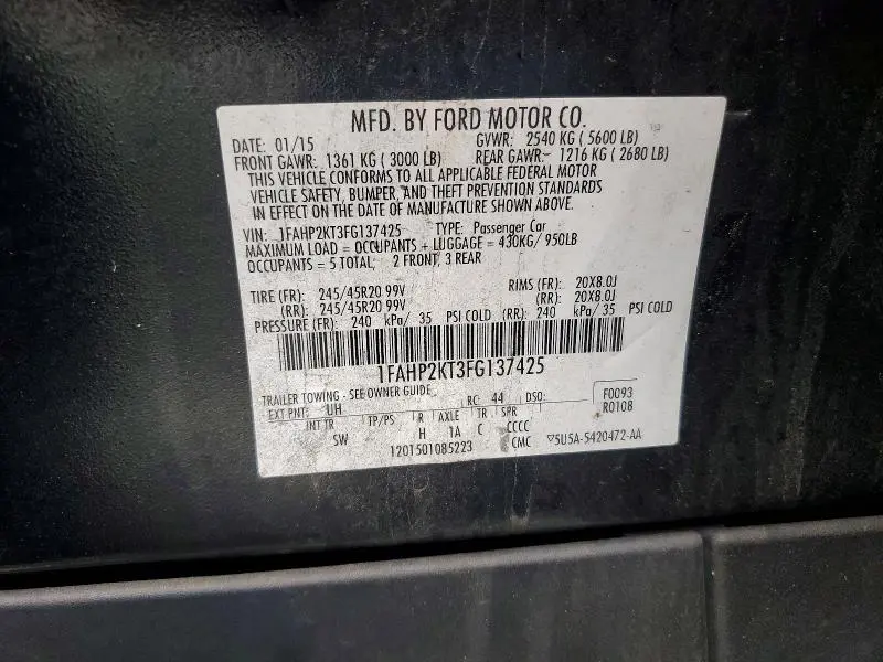 2015 FORD TAURUS SHO  