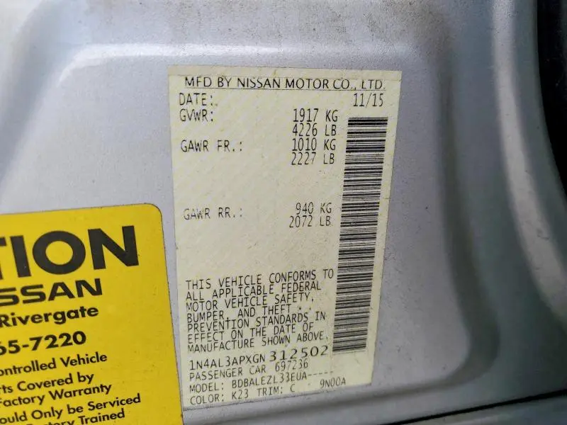 2016 NISSAN ALTIMA 2.5  