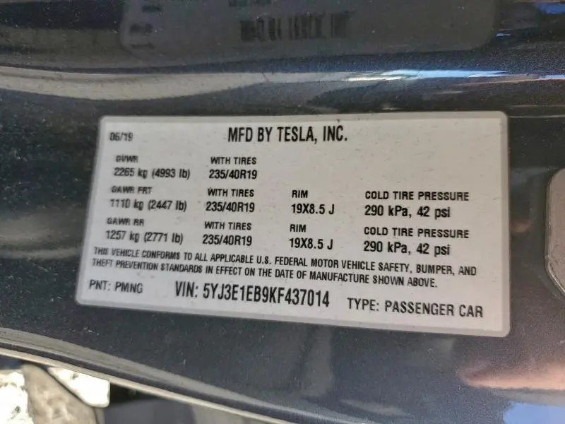 2019 TESLA MODEL 3   