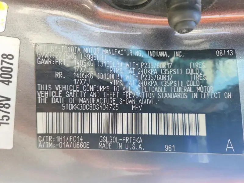 2013 TOYOTA SIENNA LE  