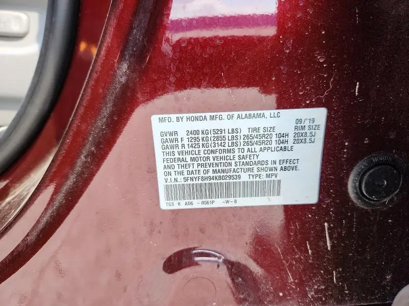 2019 HONDA PASSPORT TOURING  
