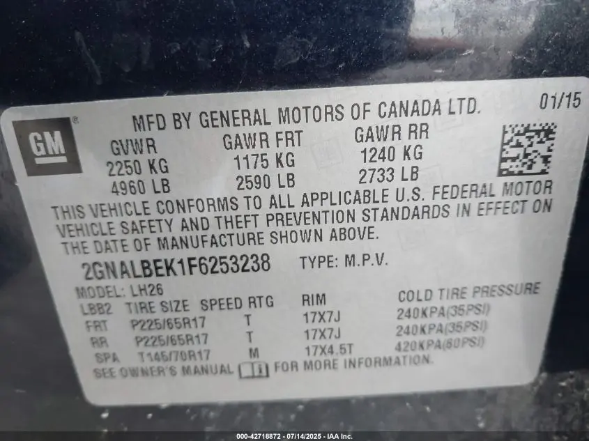 2015 CHEVROLET EQUINOX 1LT
