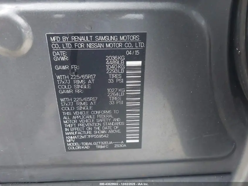 2015 NISSAN ROGUE SV