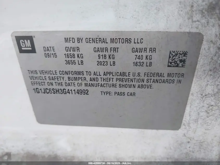 2016 CHEVROLET SONIC LT AUTO