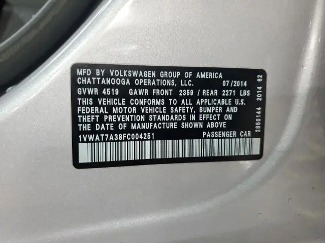 2015 VOLKSWAGEN PASSAT S  