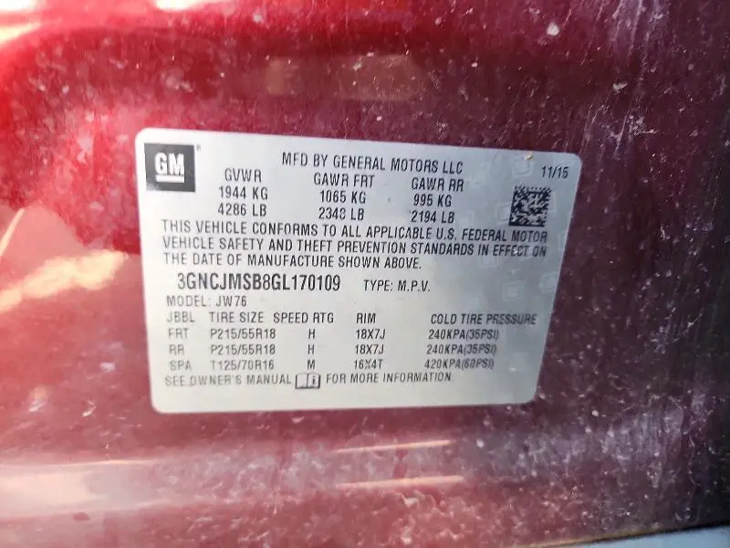 2016 CHEVROLET TRAX LTZ  