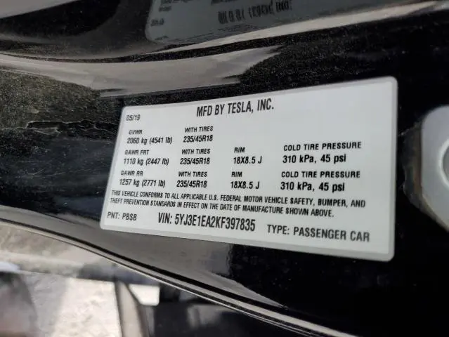 2019 TESLA MODEL 3   