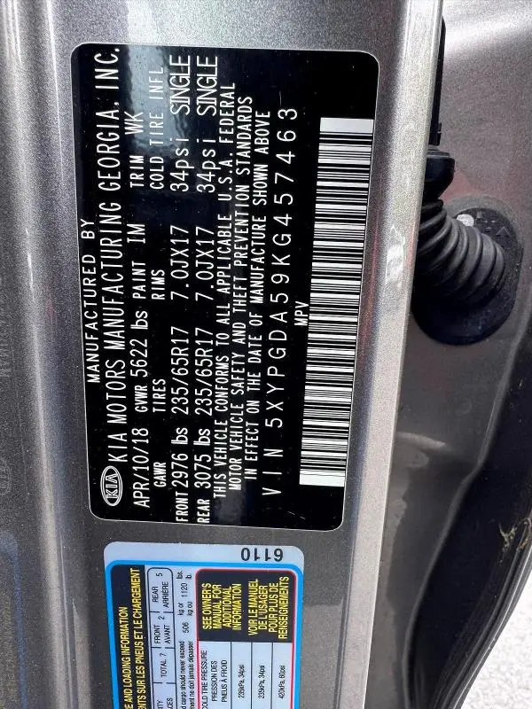 2019 KIA SORENTO LX V6  