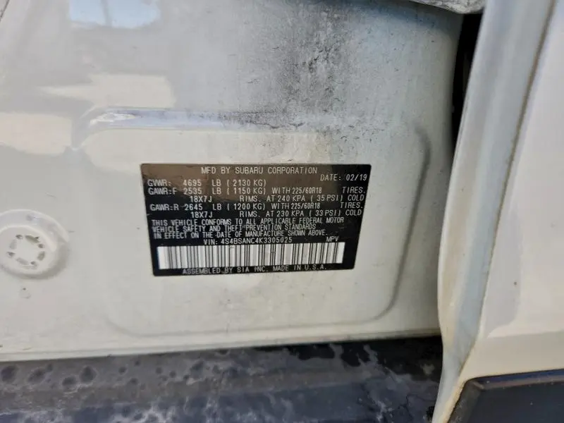 2019 SUBARU OUTBACK 2.5I LIMITED  