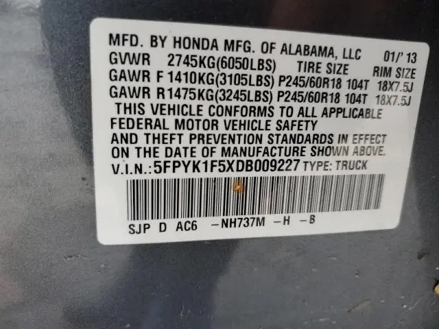 2013 HONDA RIDGELINE RTL