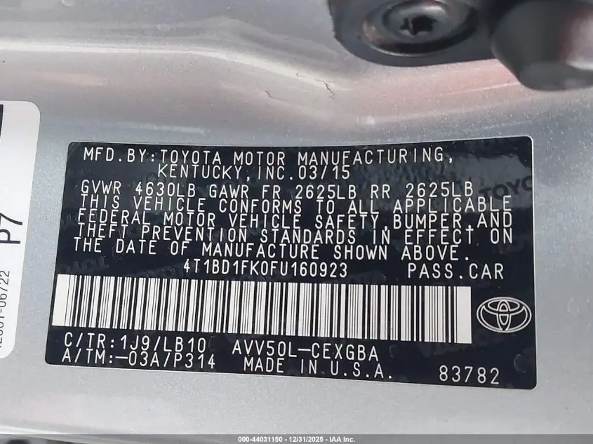 2015 TOYOTA CAMRY HYBRID XLE