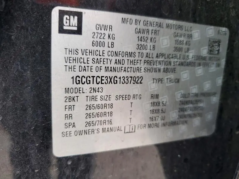 2016 CHEVROLET COLORADO LT  