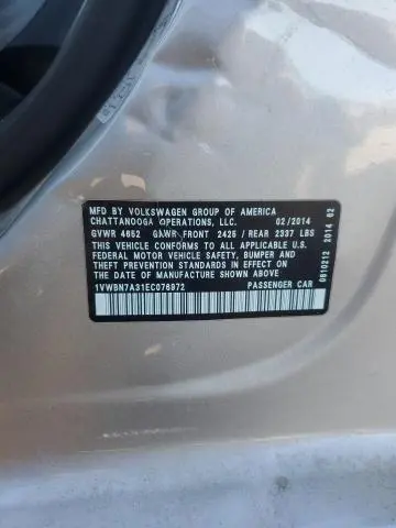 2014 VOLKSWAGEN PASSAT SE  