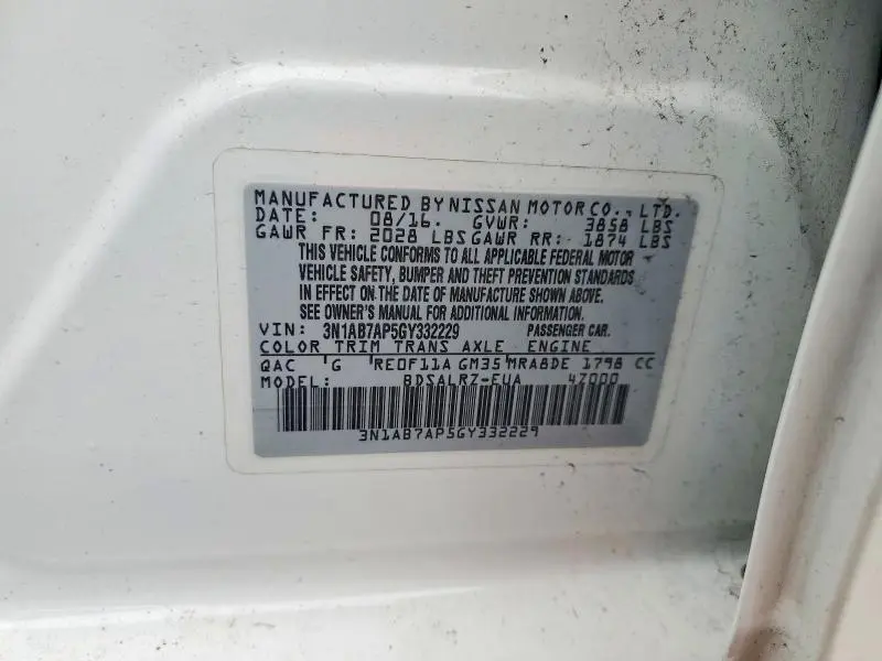 2016 NISSAN SENTRA SR  