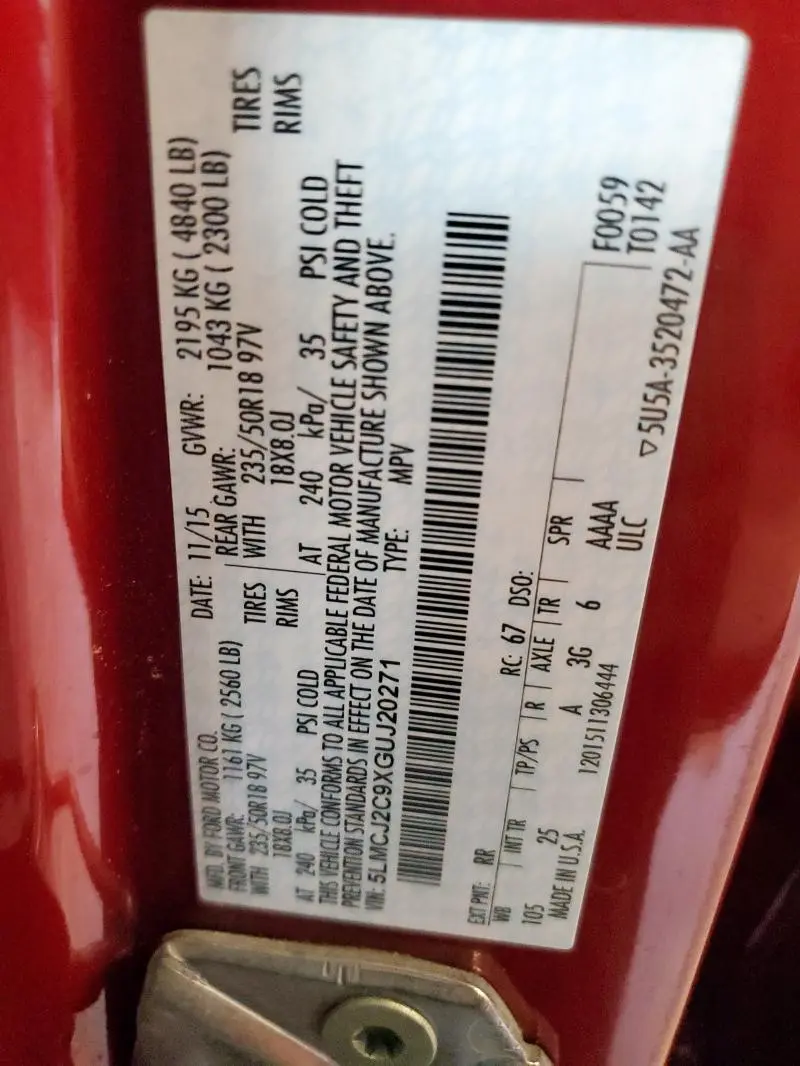 2016 LINCOLN MKC SELECT  