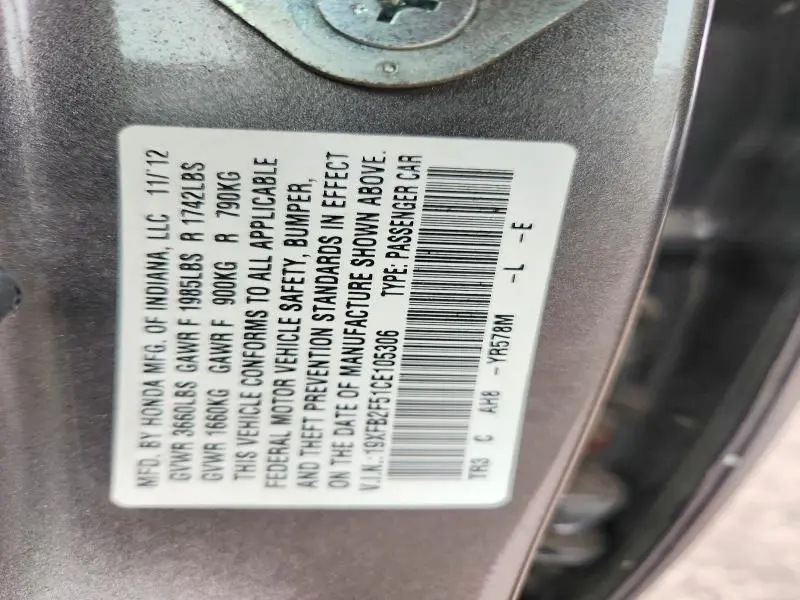 2012 HONDA CIVIC LX  
