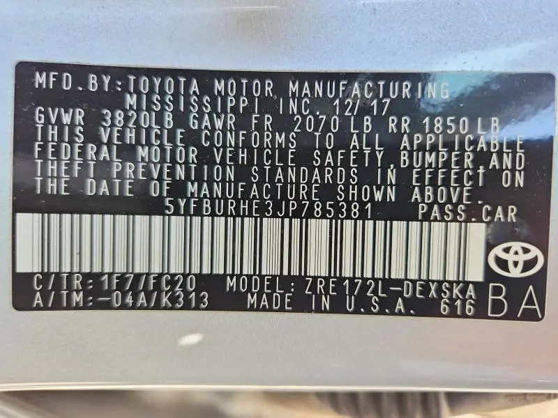 2018 TOYOTA COROLLA SE  