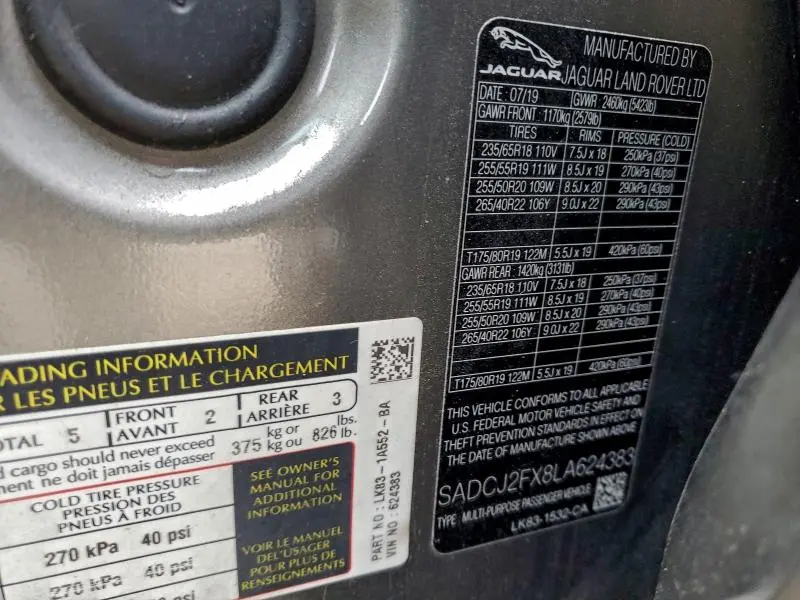 2020 JAGUAR F-PACE PREMIUM  