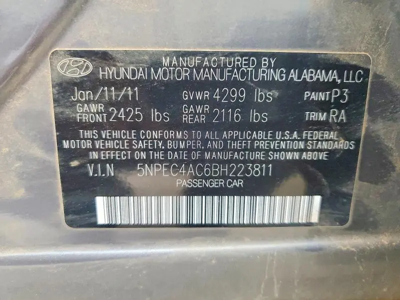 2011 HYUNDAI SONATA SE  