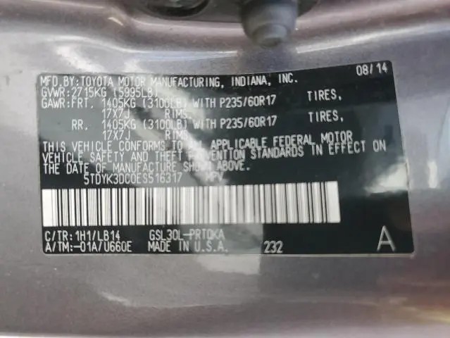 2014 TOYOTA SIENNA XLE  