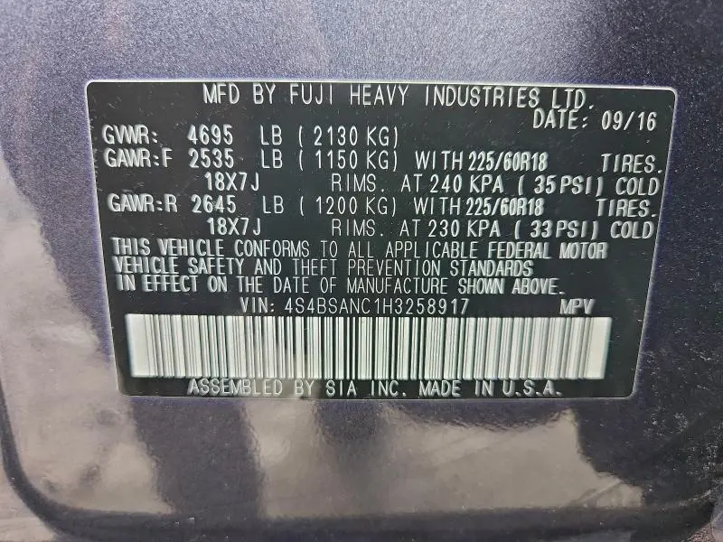 2017 SUBARU OUTBACK 2.5I LIMITED  