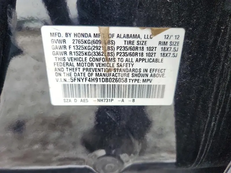2013 HONDA PILOT TOURING  