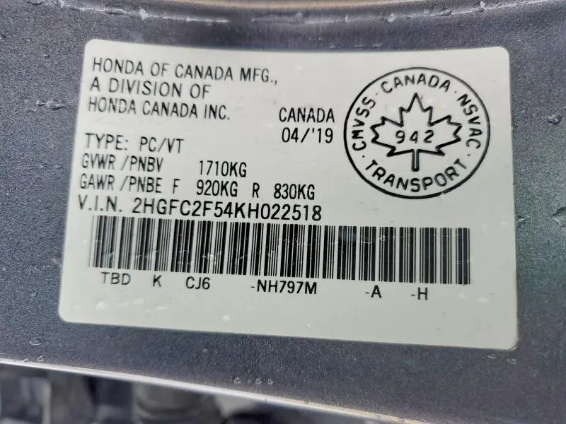 2019 HONDA CIVIC LX  
