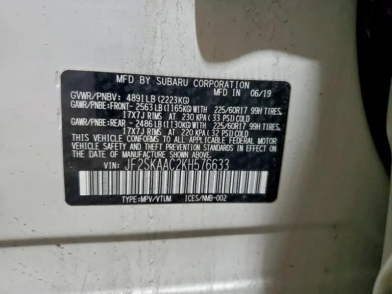 2019 SUBARU FORESTER   