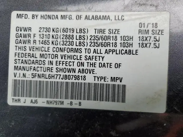 2018 HONDA ODYSSEY EXL  