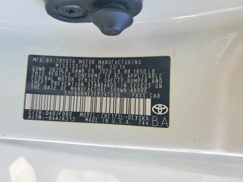 2015 TOYOTA COROLLA S PLUS  