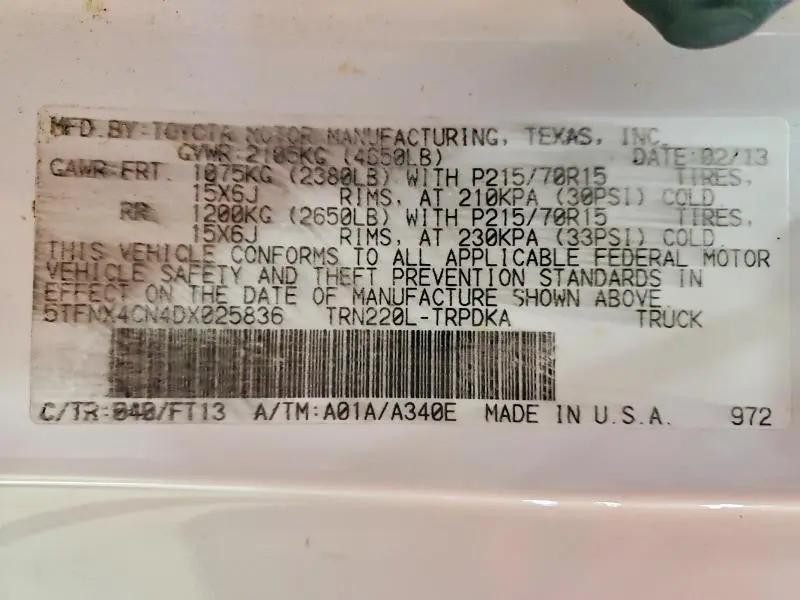 2013 TOYOTA TACOMA BASE  