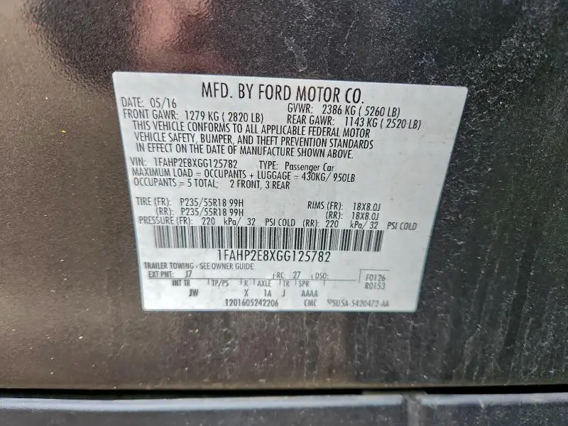 2016 FORD TAURUS SEL  