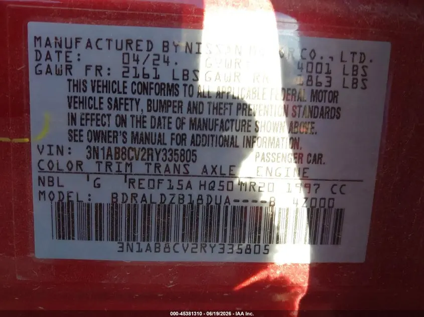 2024 NISSAN SENTRA SV XTRONIC CVT