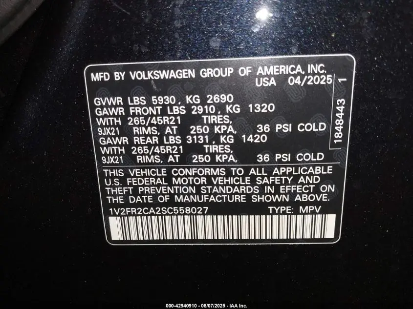 2025 VOLKSWAGEN ATLAS 2.0T SEL PREMIUM R-LINE