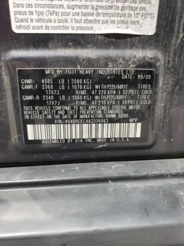 2010 SUBARU OUTBACK 2.5I LIMITED  