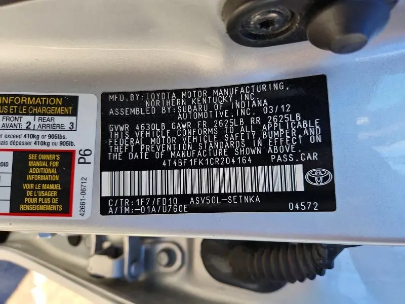 2012 TOYOTA CAMRY BASE  